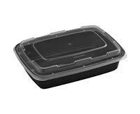 58oz Rectangular Black Container with Lid - 50 sets