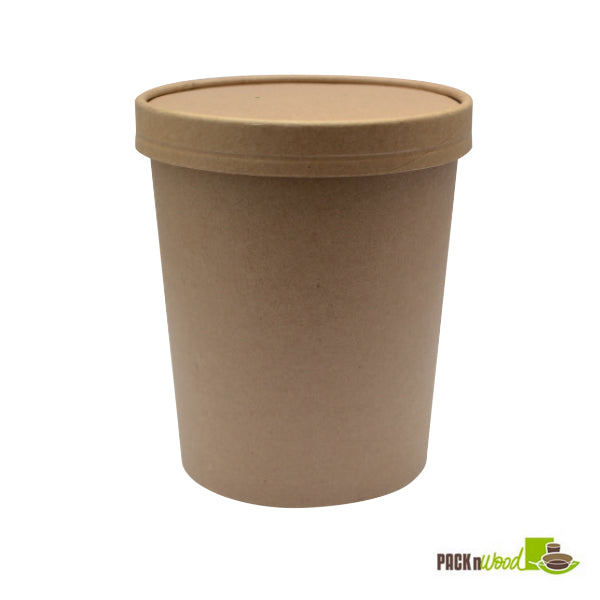 32oz Kraft paper soup container with vented lid - 250 combo - Thebestpartydeals