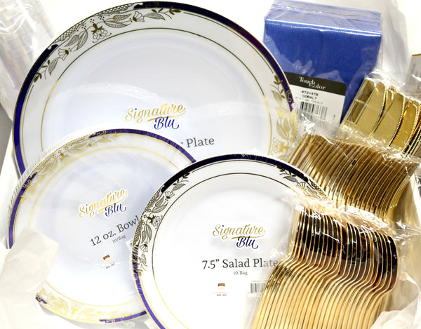 Signature Blu Collection, Complete Disposable Place Setting for 10 - Thebestpartydeals