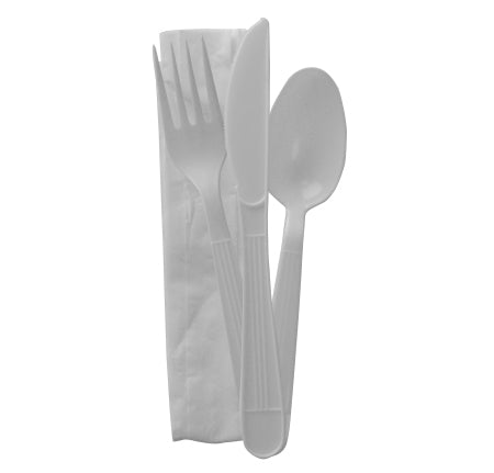 Wrapped Cutlery Kit Fork, Spoon, Knife with Napkin White
